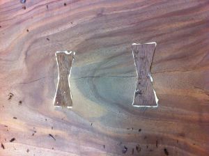 Butterfly inlays after glue-up. 